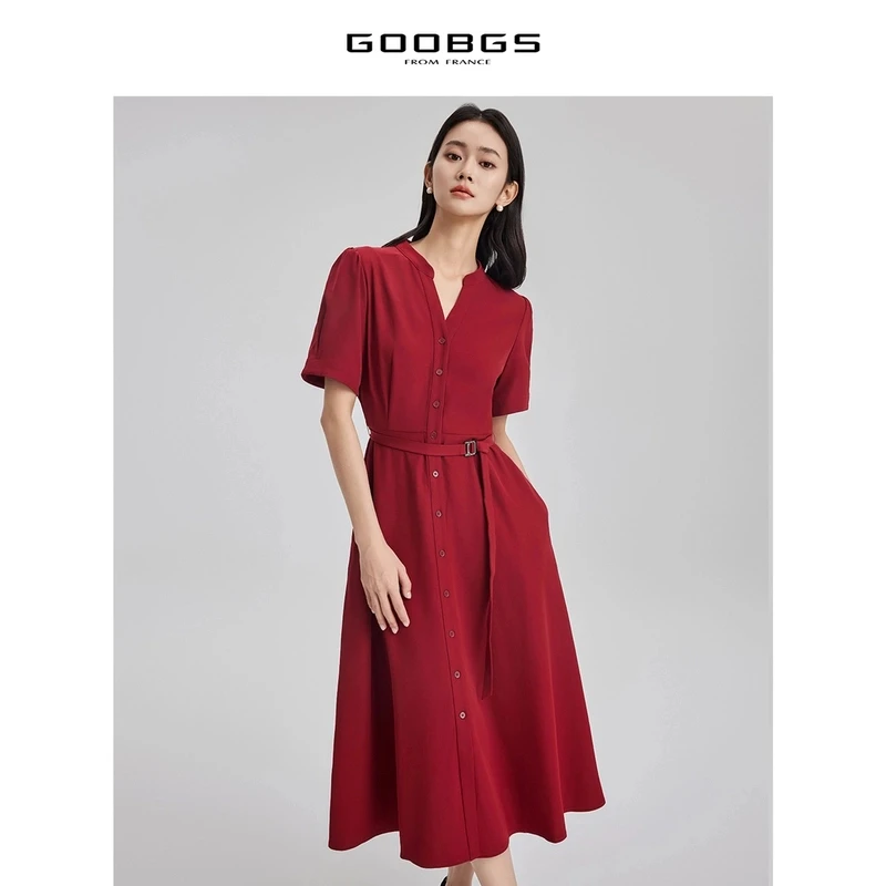 【谷邦L+】谷邦GOOBGS V领短袖连衣裙 G3244038-A