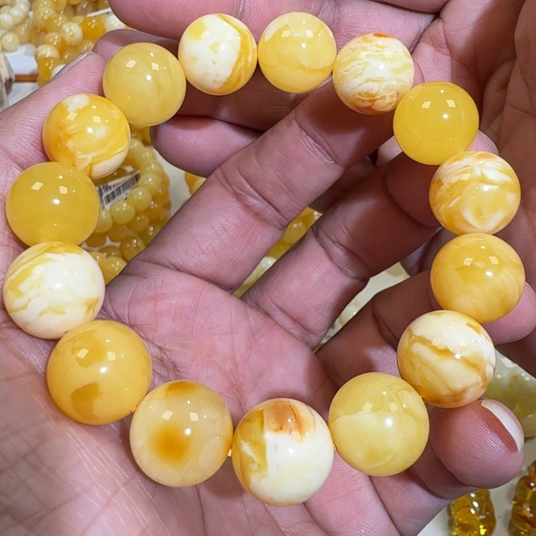 琥珀未镶嵌珠宝奇石15m焦皮多宝微瑕手串28.8克