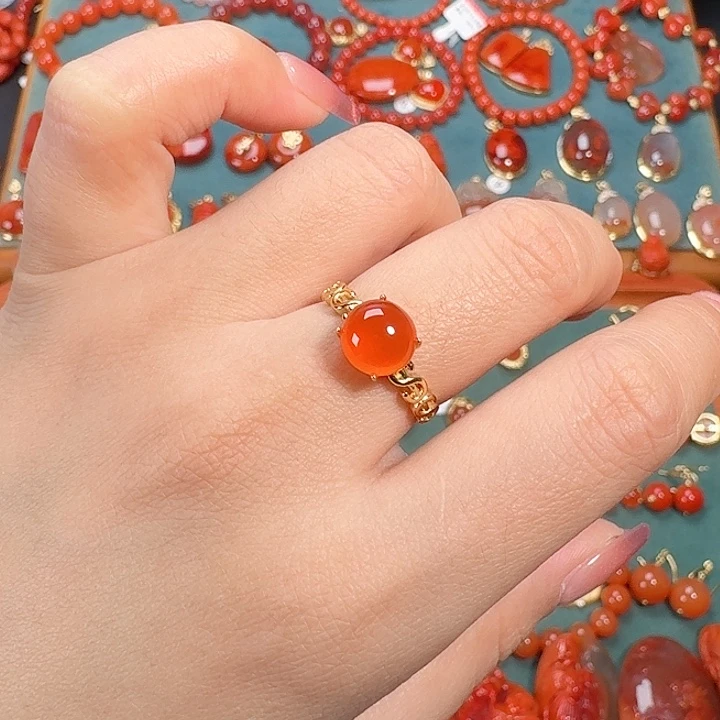 南红玛瑙银S925镶嵌戒指