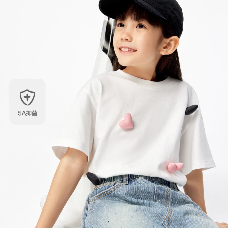 littlemoco童装25春新款男女童5A抑菌棉短袖圆领T恤#KBE1TEE027