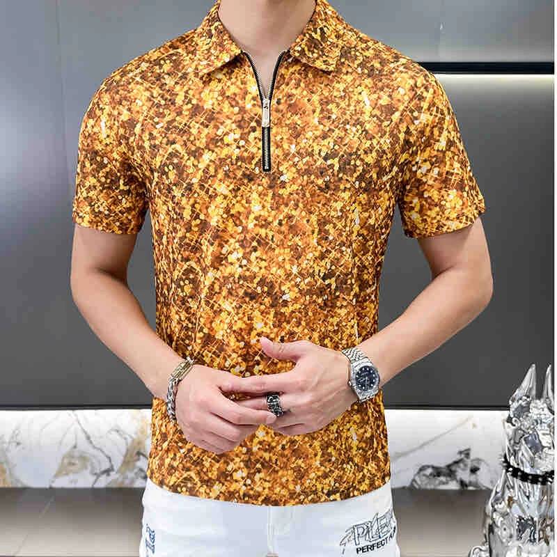 阿飞男装 夏季新款男士高品质冰丝短袖时尚潮流休闲百搭修身上衣