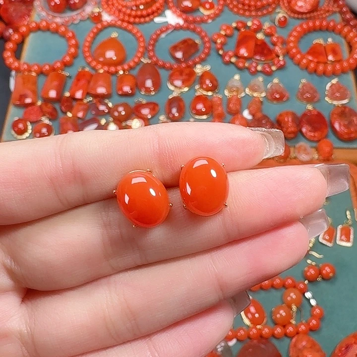 南红玛瑙银S925镶嵌顶货耳饰