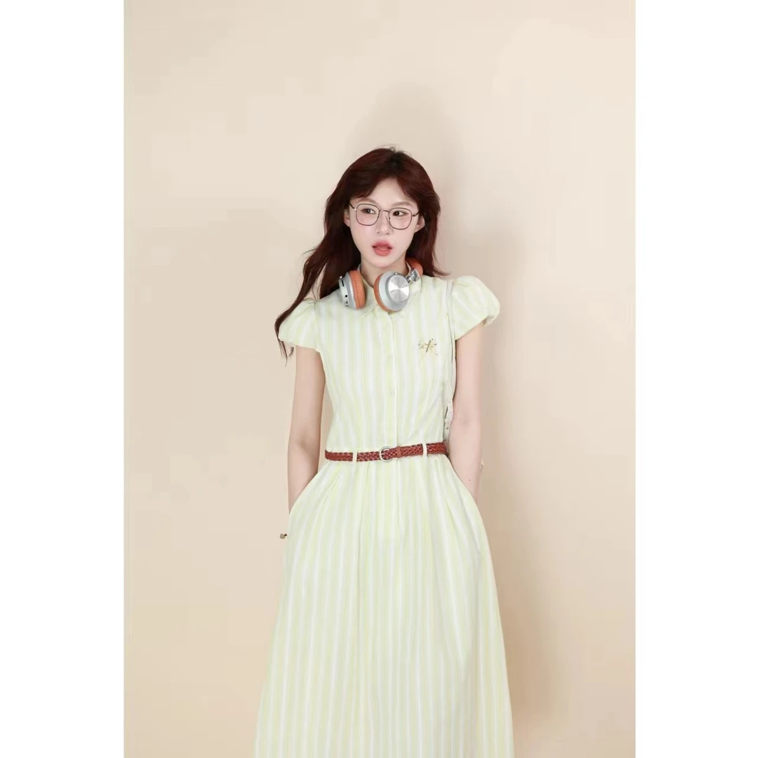 美静【清野绿荷】绿色棉布提花连衣裙XMZH3629 （清）