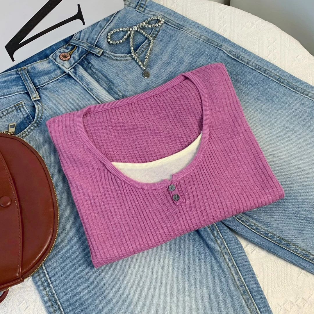 清-春季新款假两件针织短袖162927