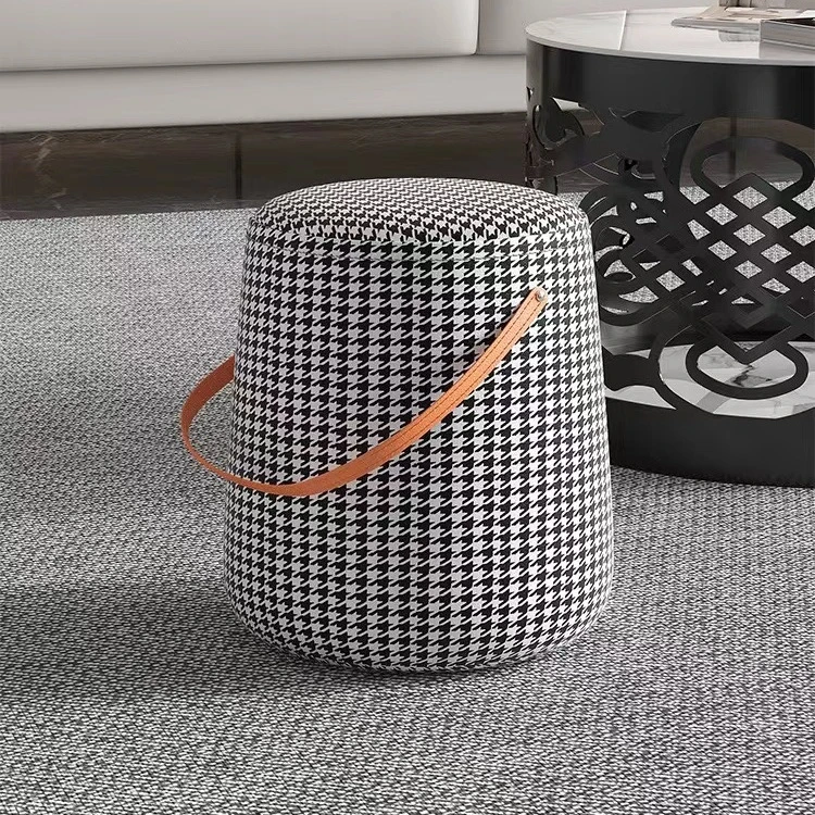 网红千鸟格水桶凳子家用入门换鞋凳布艺沙发边凳小板凳手提凳