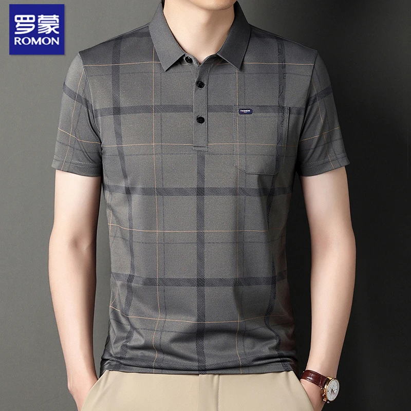 罗蒙【有口袋】夏季新款翻领男士冰丝短袖T恤宽松polo衫半袖上衣服