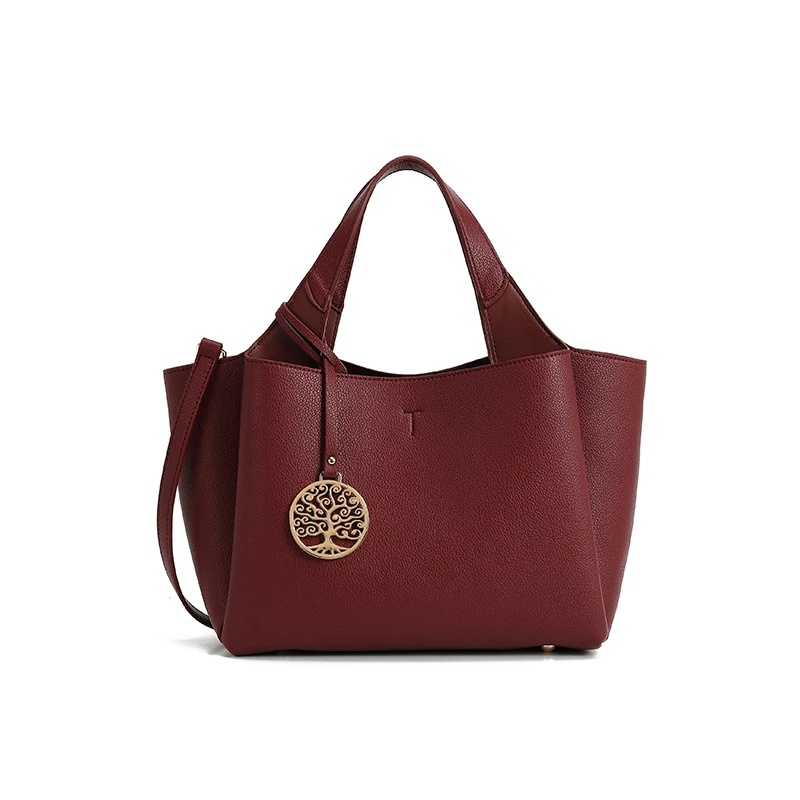 【FU】[vip限定发财树]新款手提包斜跨包通勤菜篮子女包-酒红色2223