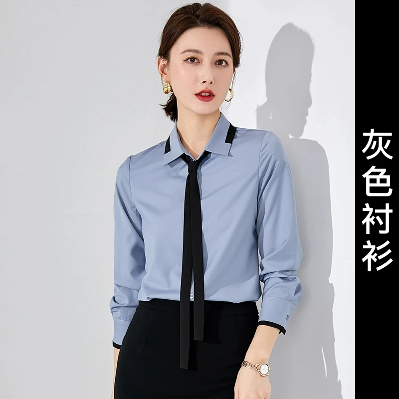 B0870上衣衬衫女薄款秋长袖职业通勤衬衣洋气百搭简约时尚职场C