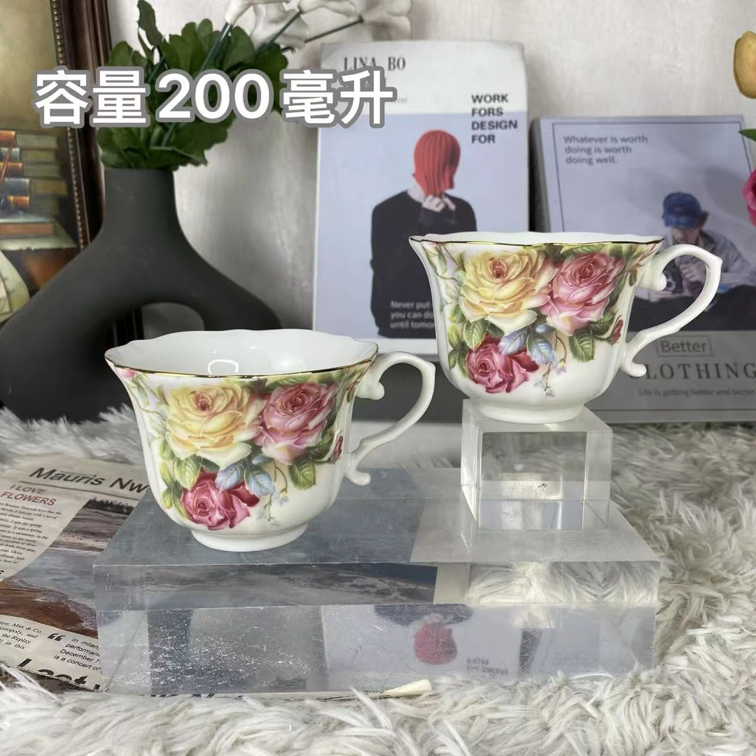 【沐梓】陶瓷欧式高温白色玫瑰咖啡杯200毫升（2个装）