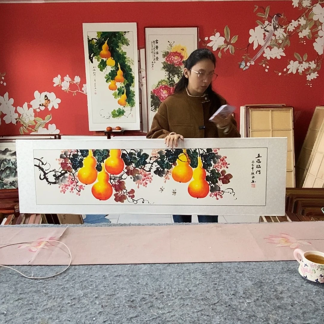 国画手写手绘带框包邮国画作品47✖️162