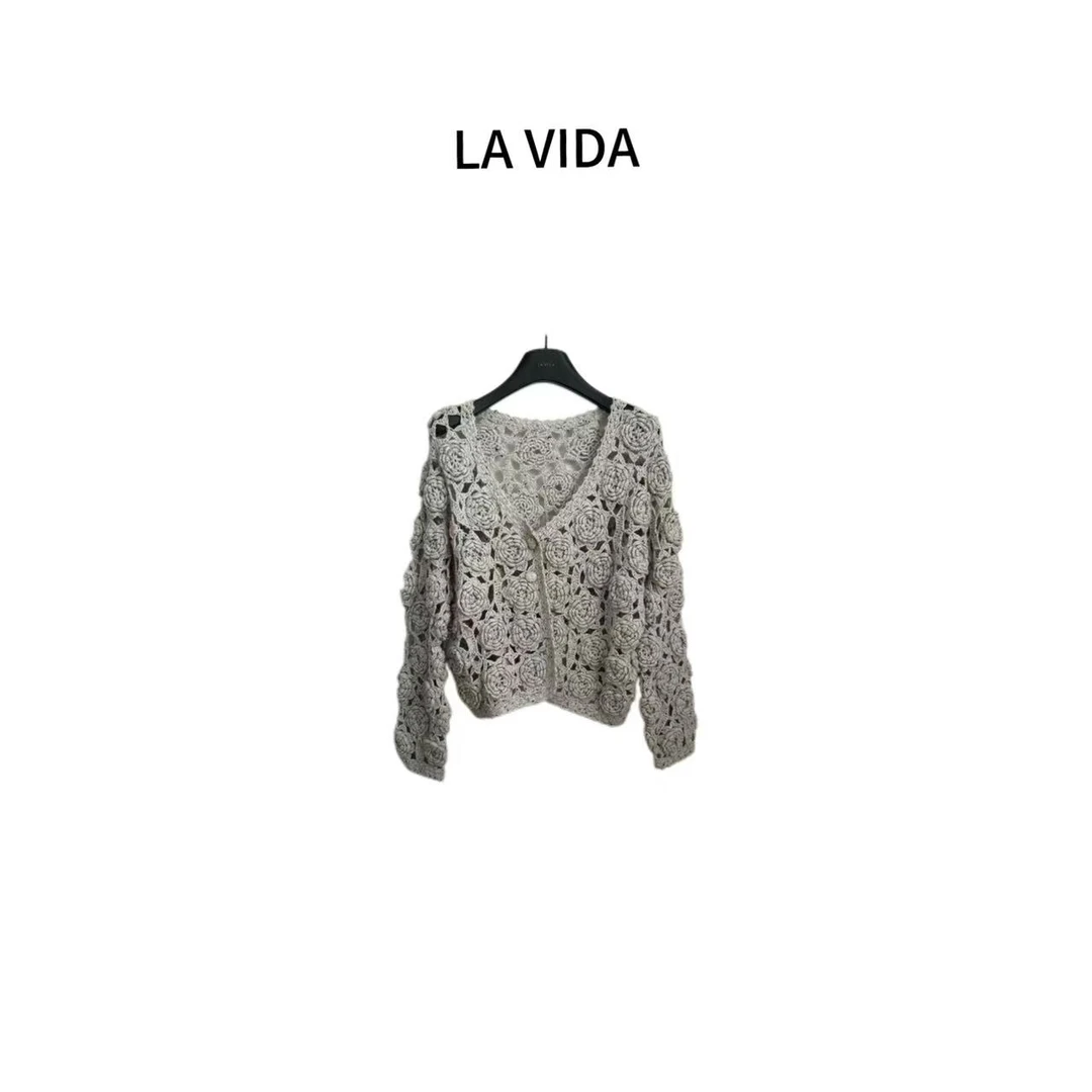 LAVIDA-重磅手工钩花开衫毛衣