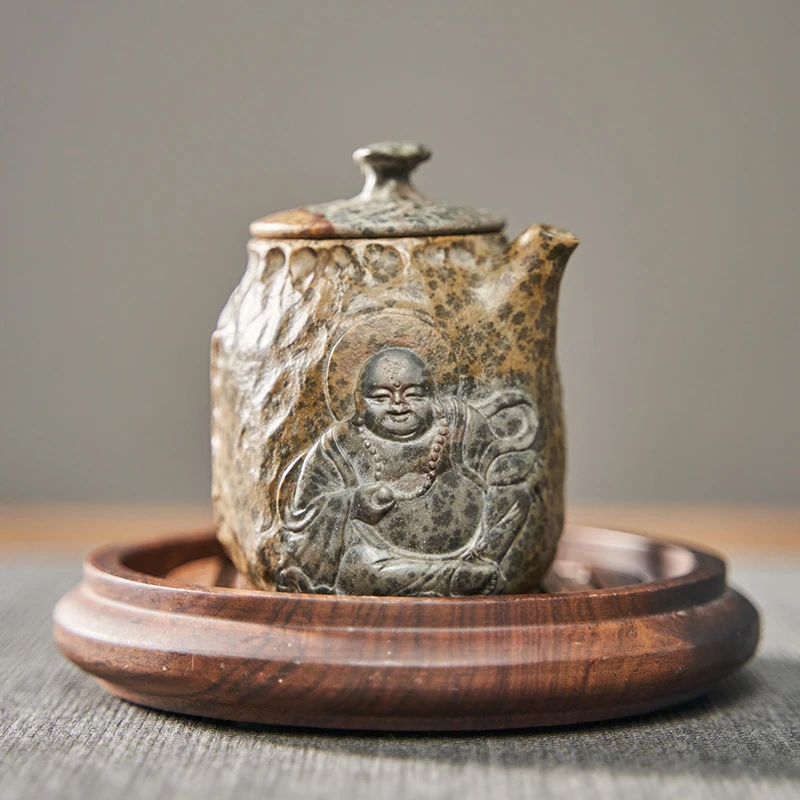 归玉堂冰碛岩纯手工雕刻随型壶泡茶壶黄豹纹高货高端茶具收藏送礼