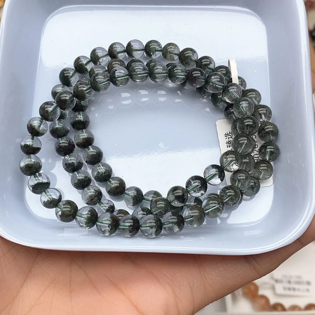水晶手链未镶嵌西*绿幽灵聚宝盆多圈6