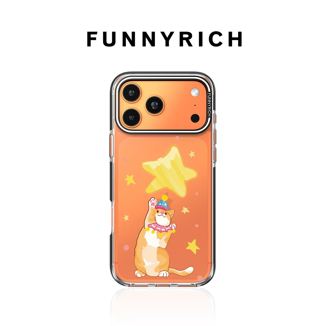 FUNNYRICH追星星的猫适用iPhone17ProMax手机壳渐变苹果16/15新款