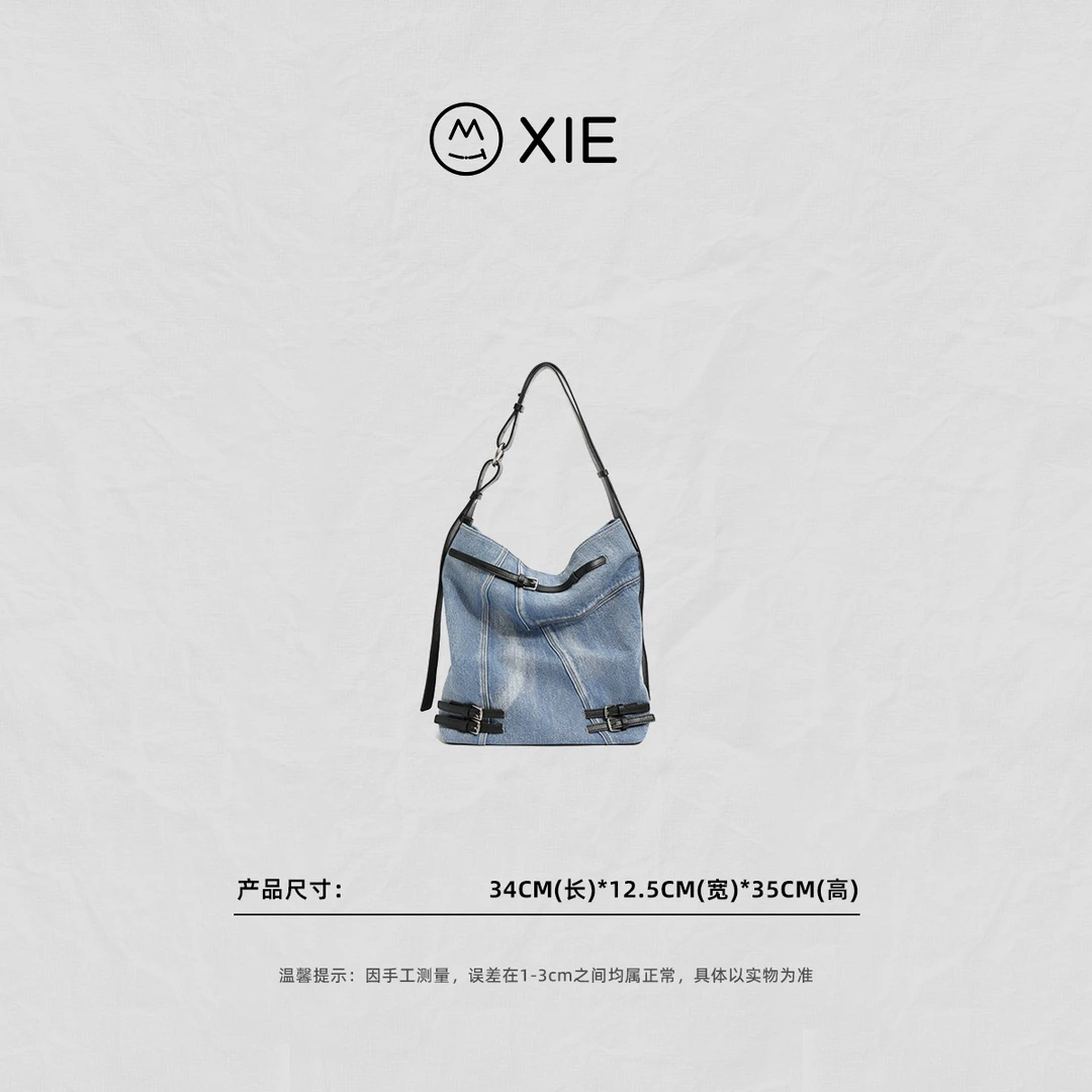 【蟹老板优选】新款牛仔蓝水桶包时尚百搭简约手提单肩包AP-8012