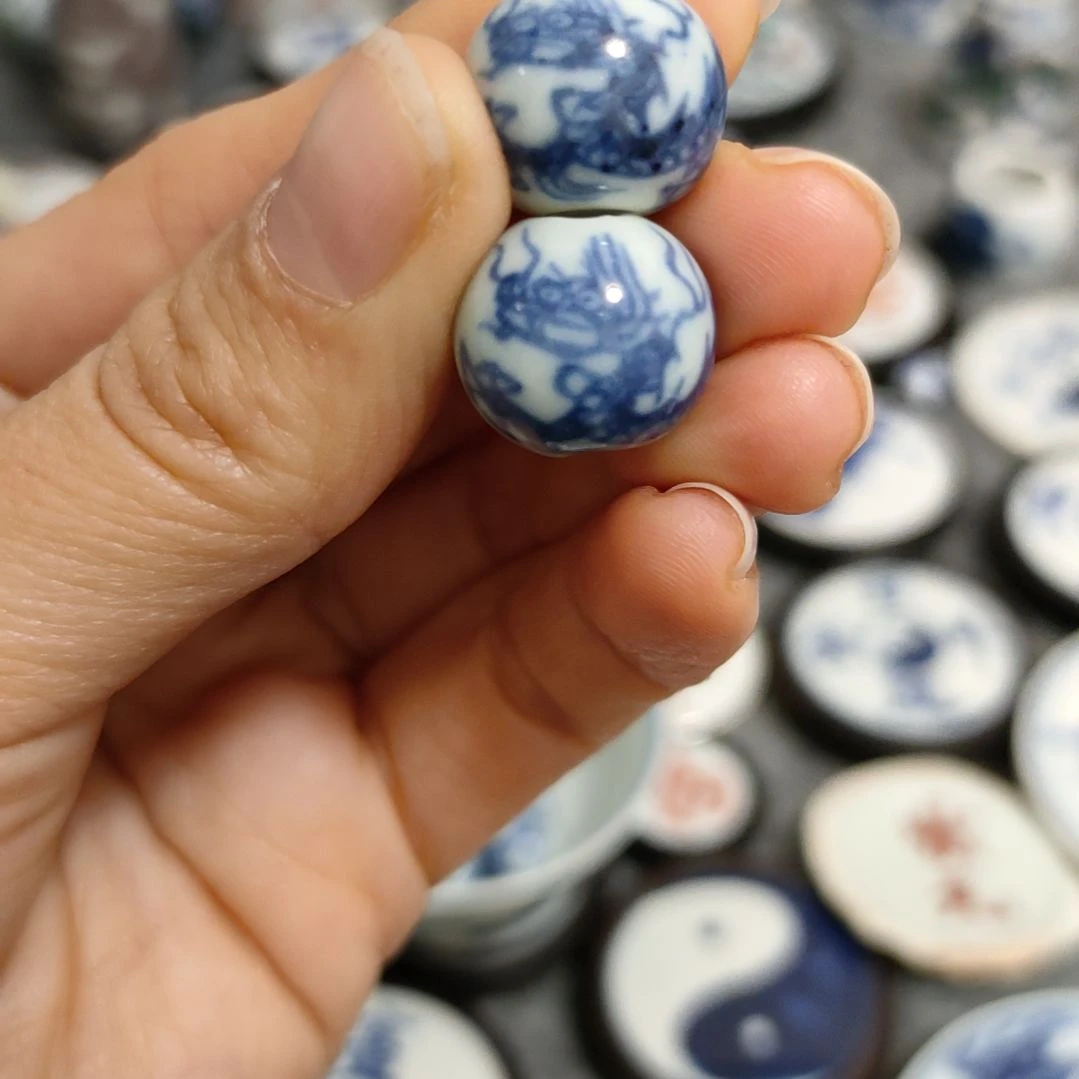 瓷片追****)青花龙珠1.2龙珠二个