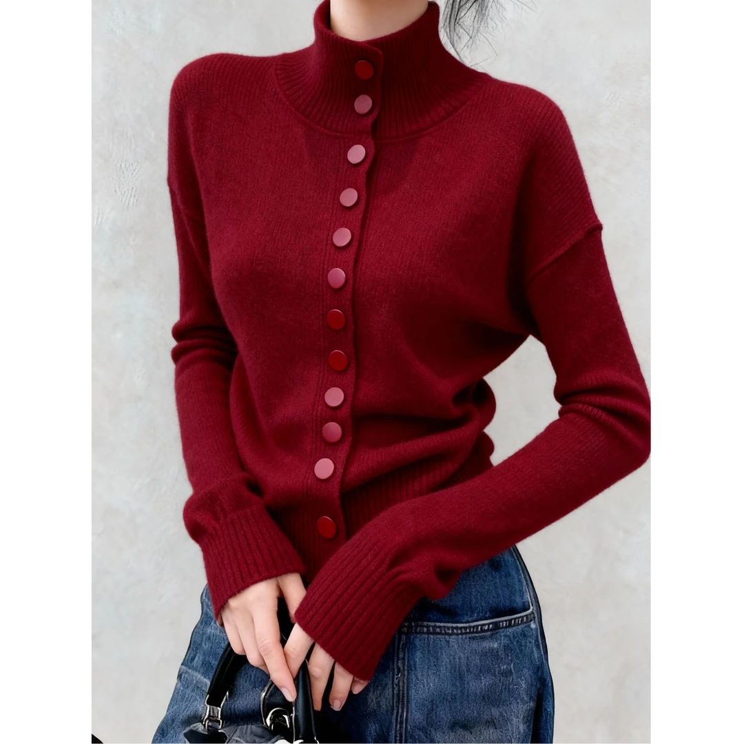 2025秋冬季新款针织衫显瘦时尚上衣洋气时髦设计感单排扣长袖毛衣