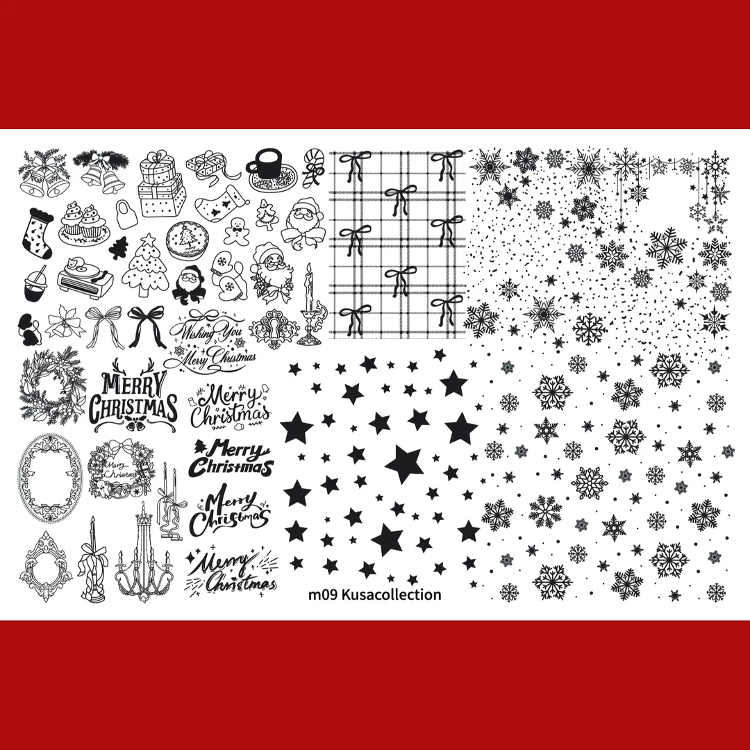 Kusacollection｜印花板M09雪花格纹可爱背景美甲饰品