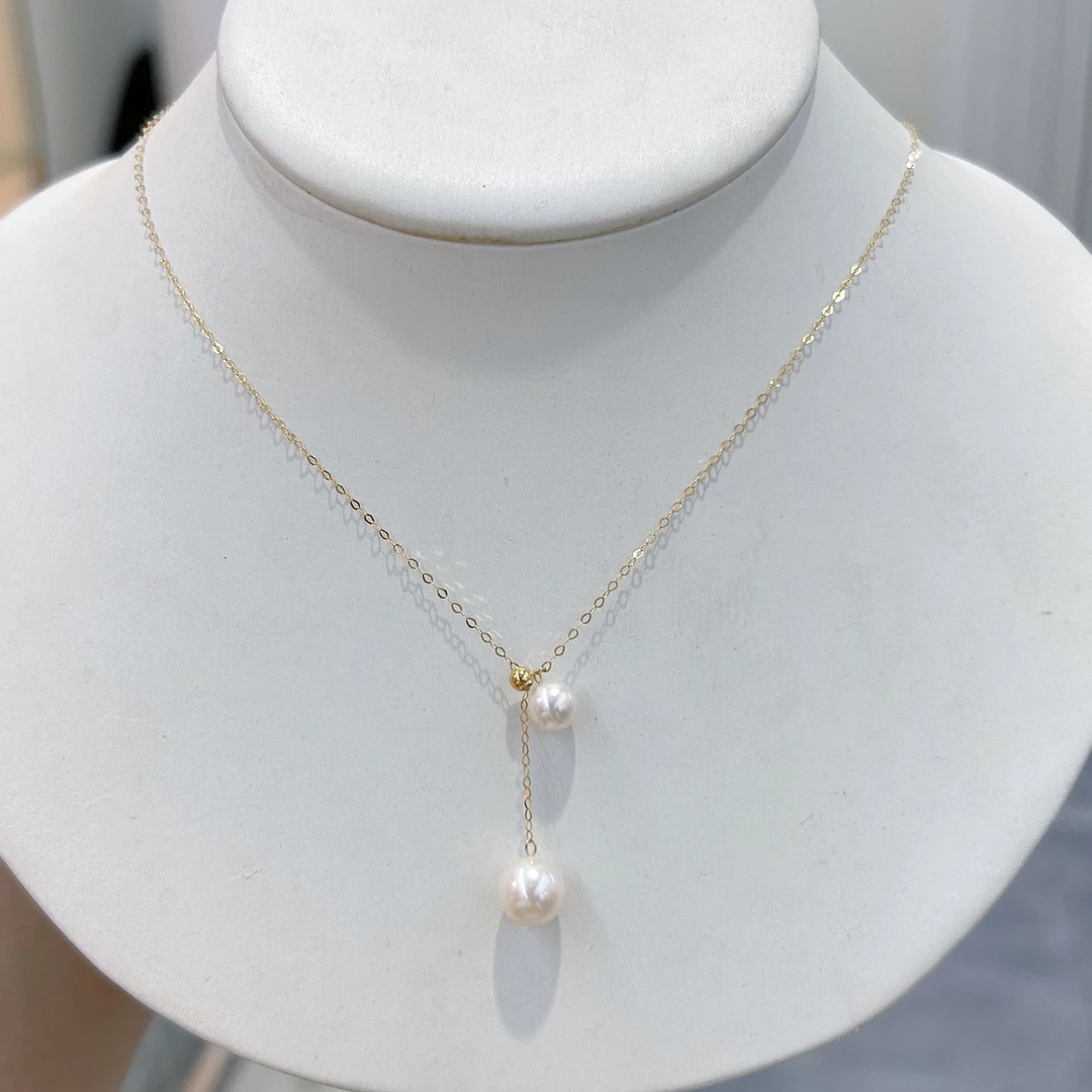 【罗伊伊推荐】淡水珍珠双珠套链 6-8mm 18K金 ZQ0004