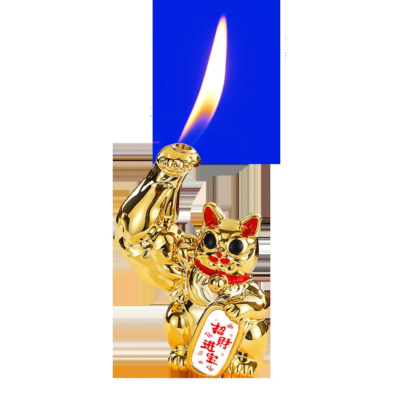 (小火火机）招财猫手办模型明火可打火机大力士招财创意个性
