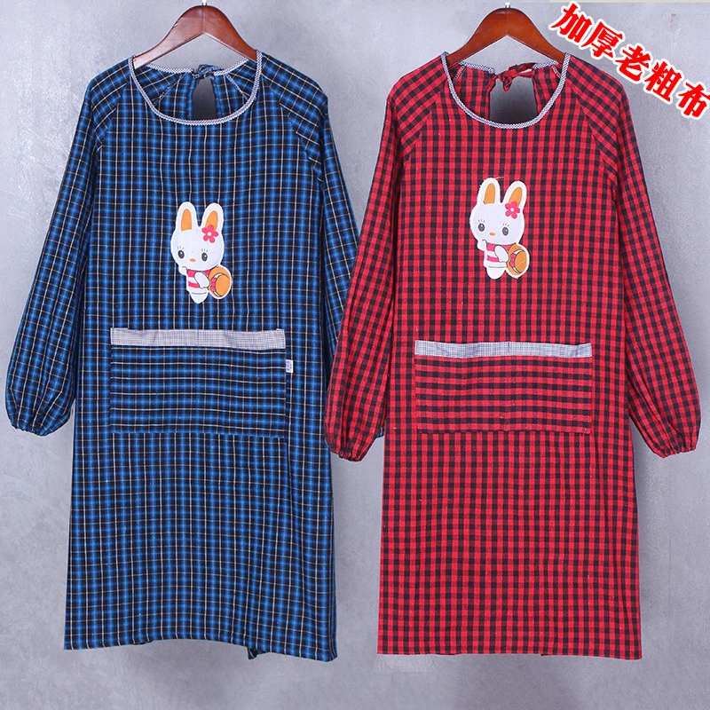 【新疆包邮】老棉粗布罩衣格子布加大长袖围裙秋冬加厚工作服罩衣
