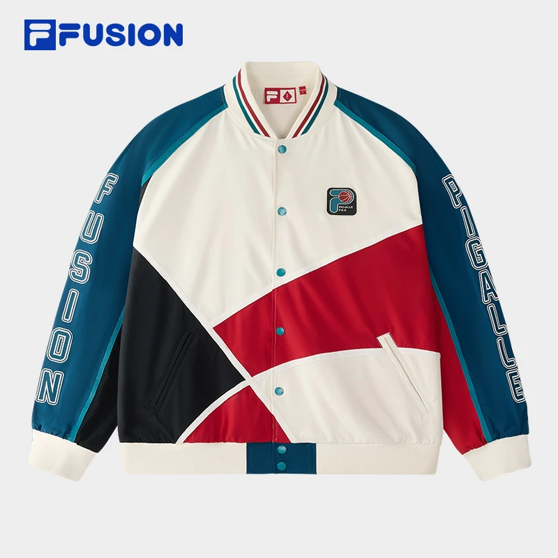 FUSION斐乐潮牌情侣梭织外套2025春季新款时尚拼色球服T11U518702