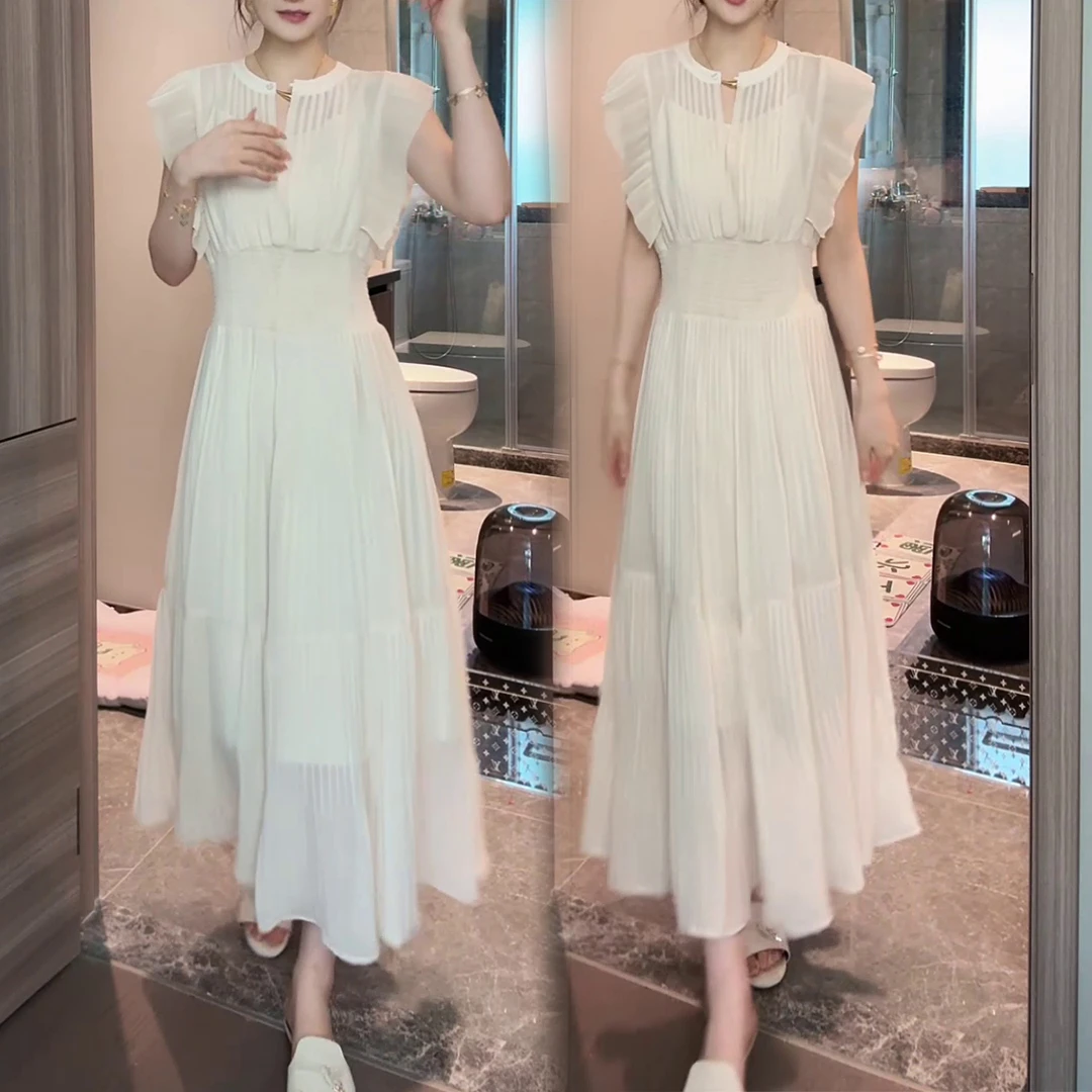 高端精致气质超仙白色连衣裙女装2025夏季新款度假风初恋收腰长裙