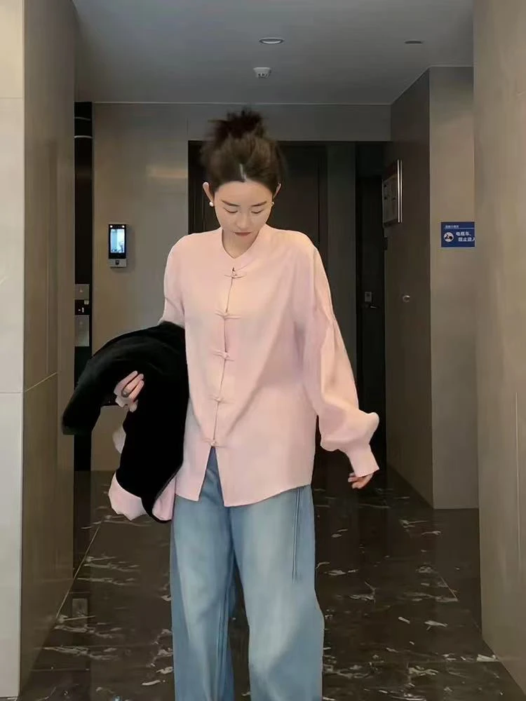 【yueyue】缎面提花国风衬衫