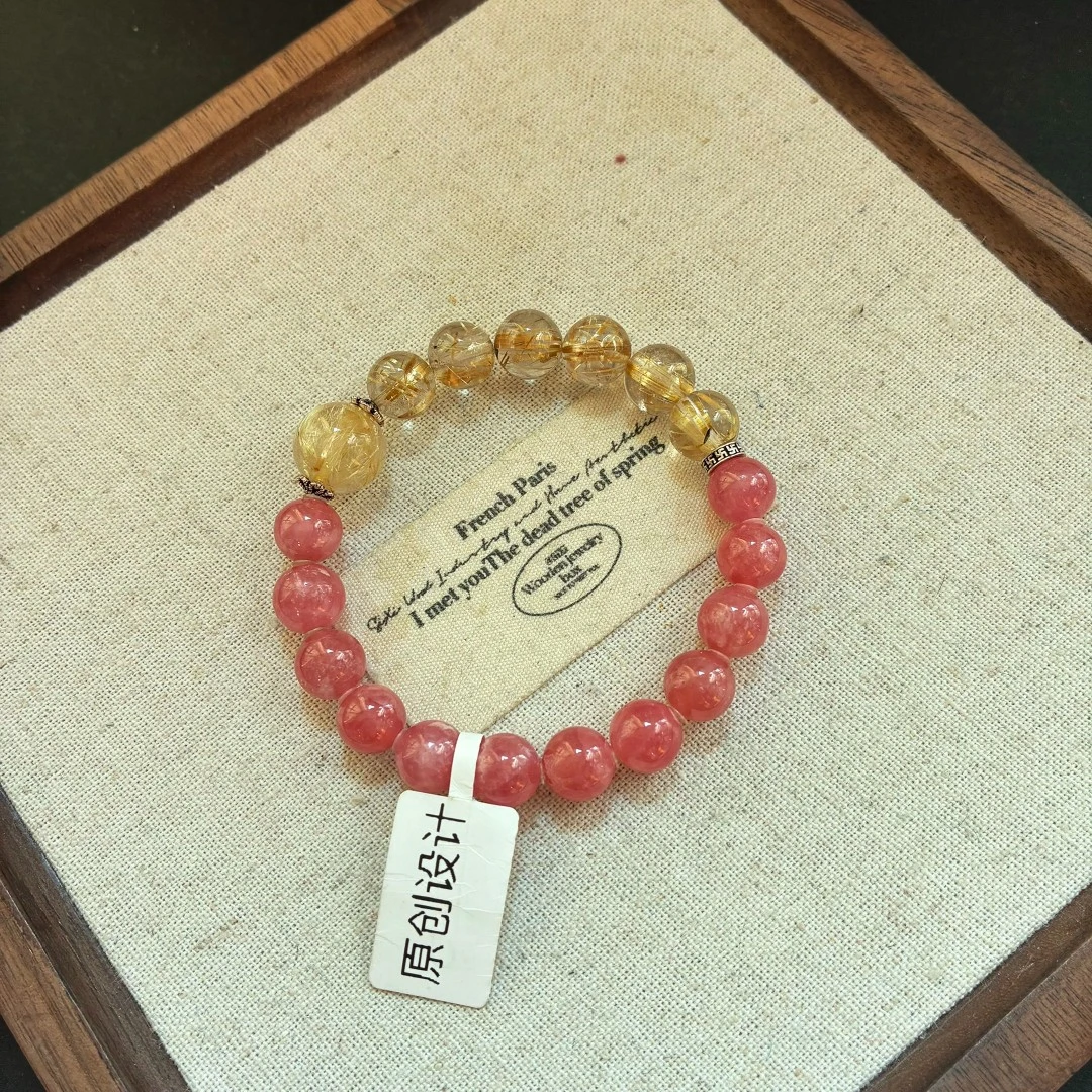 天然金发晶搭配红纹石水晶手串
