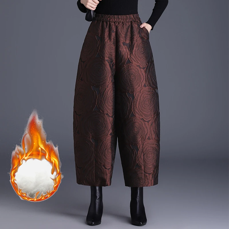 浮雕千层玫瑰重磅提花显瘦花苞棉裤