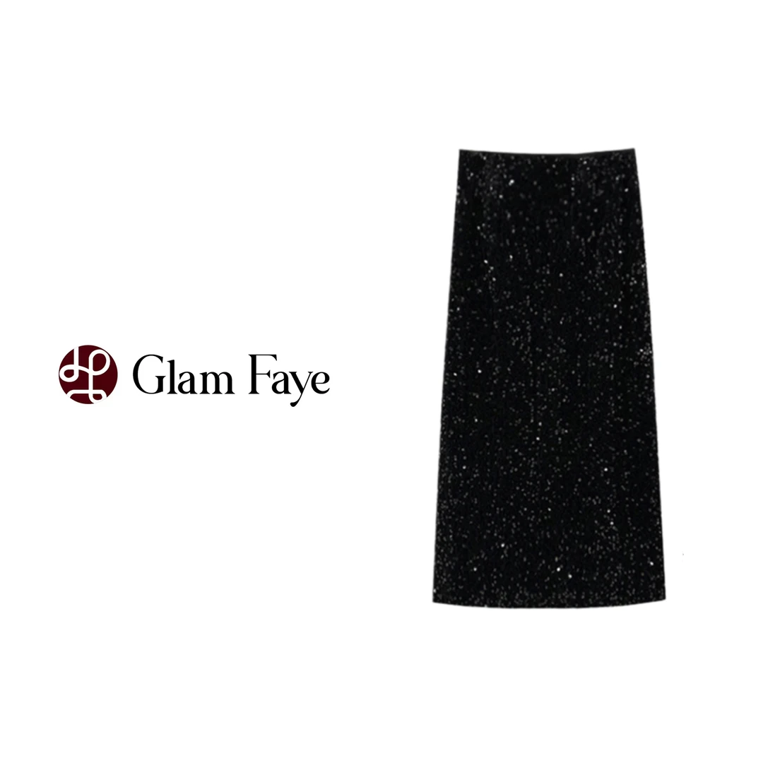 Links Max【大菲专属】【闪闪惹人爱】丝绒亮片后开叉半身裙2198