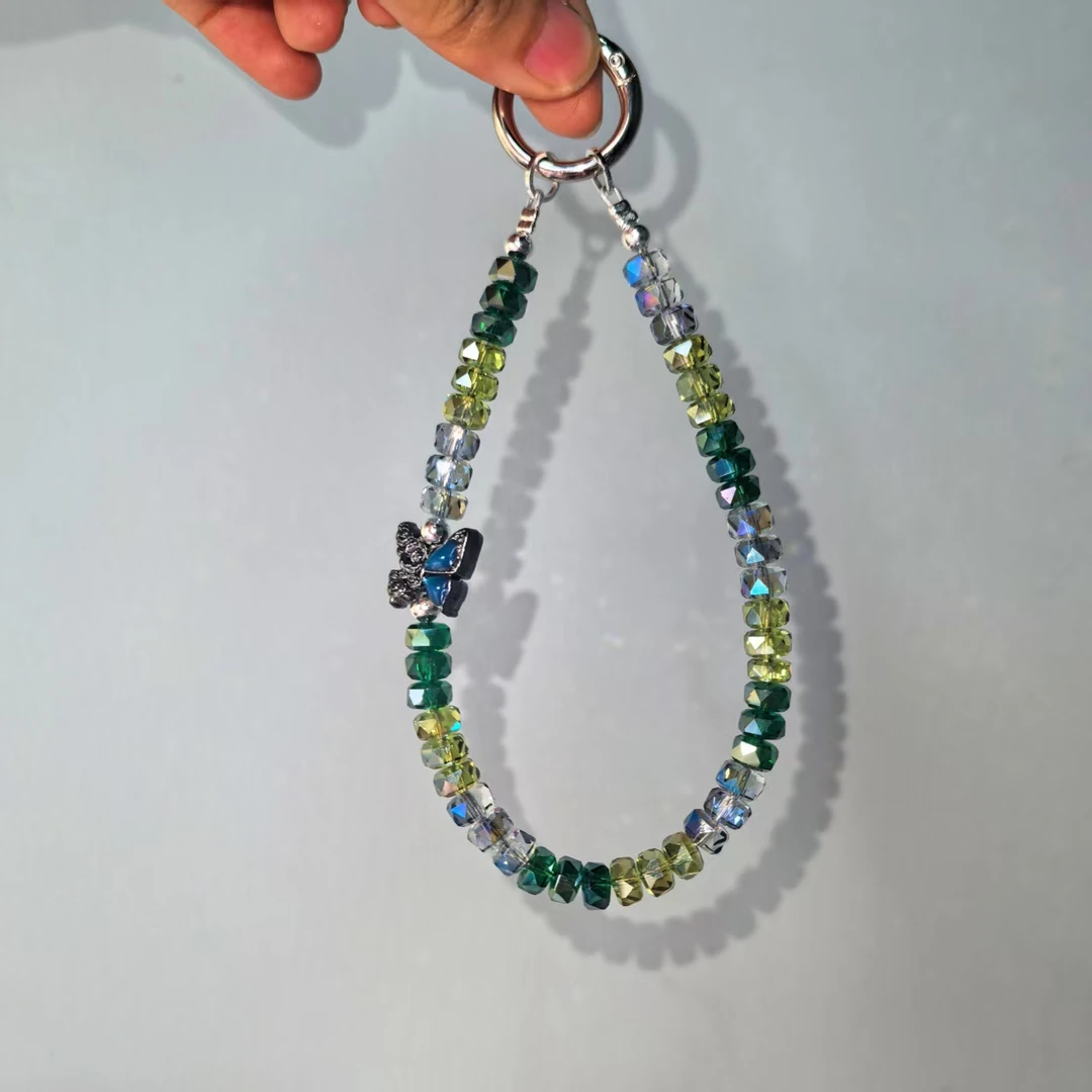 春季新款DIY手作A541-黑彩色系蝴蝶彩虹系列精致手机链