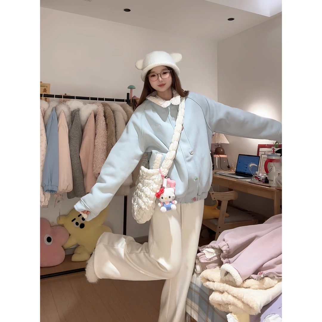 新款羊羔外套棉服保暖棉衣2024冬季新款加绒加厚宽松甜美