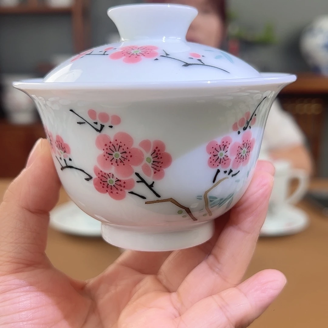 玉泥翠竹红梅盖碗