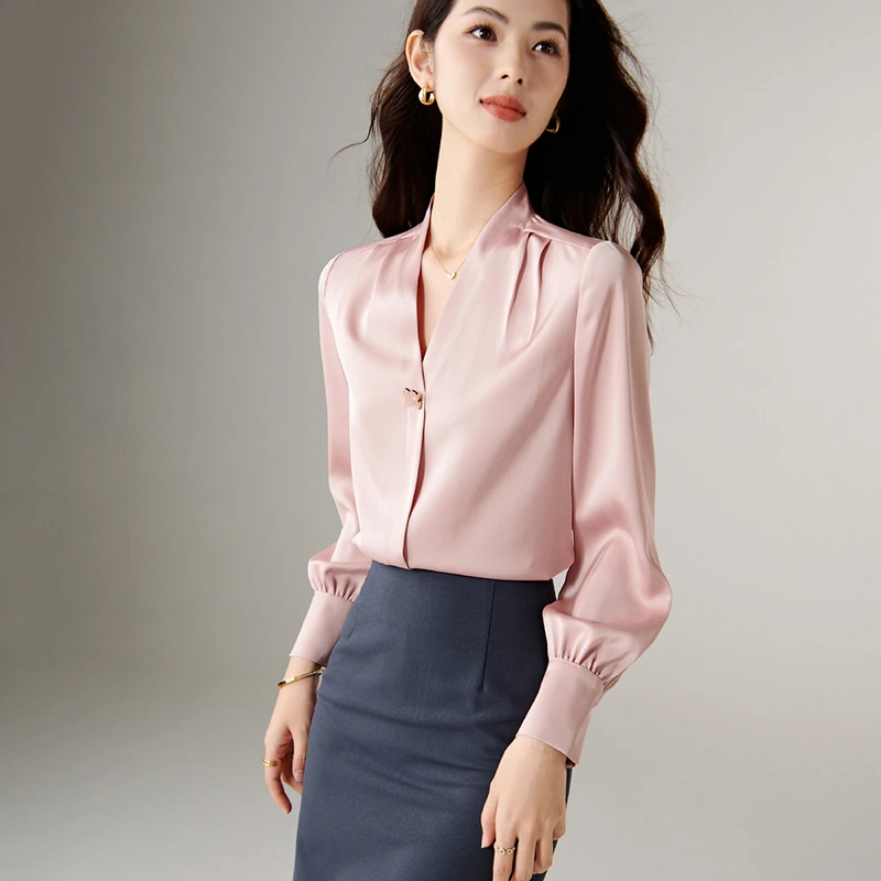 【断码清仓】2025轻熟V领衬衫职场衬衫女25060733