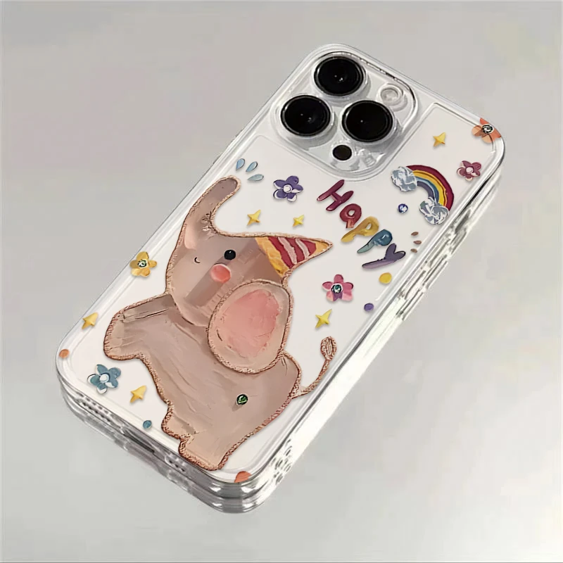 油画小象适用苹果16手机壳15promax软壳14pro透明13pro12防摔7/8