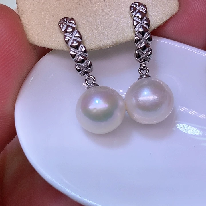 银S925镶嵌耳饰淡水珍珠