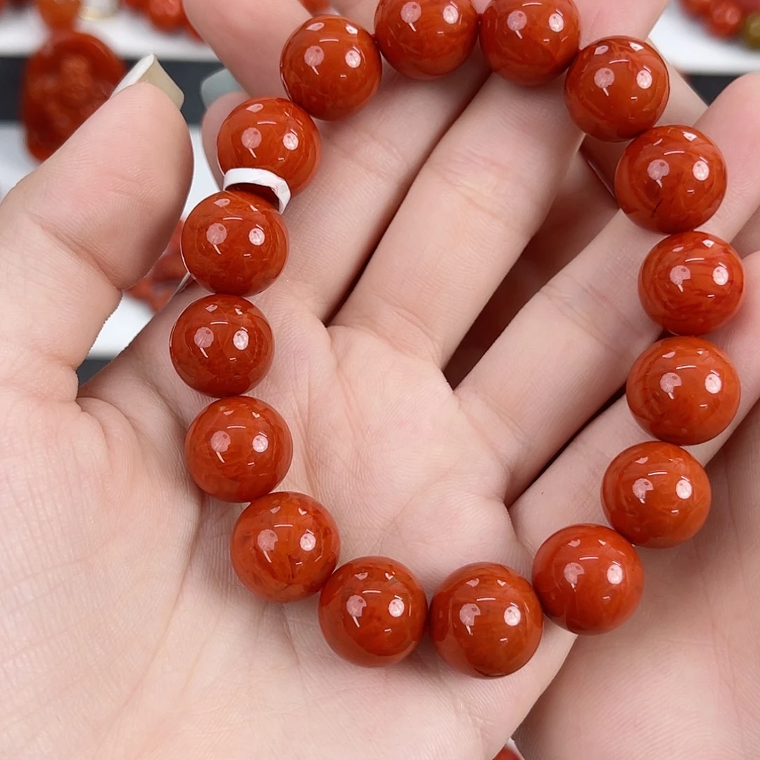 深***任南红玛瑙未镶嵌瓦西柿子红火焰13mm手串