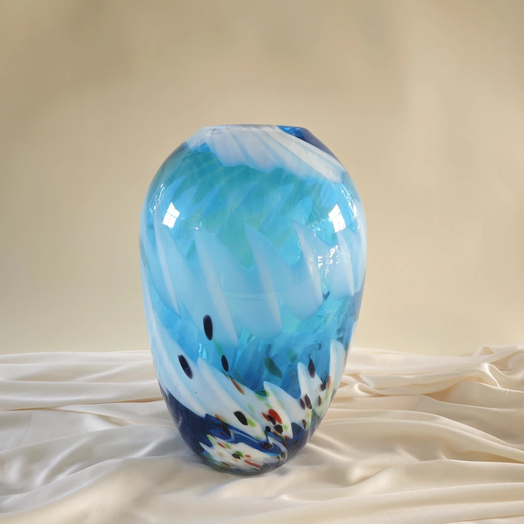 老美琉玻璃花瓶桌面装饰水培花器30x20cm手工复古书房高档摆设