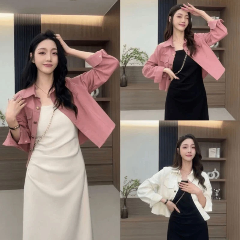 2025春秋季新款衬衫外套女士吊带裙外搭两件套设计感气质时尚套装