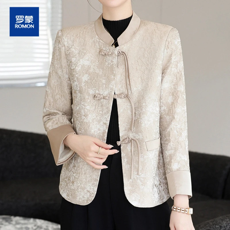 罗蒙秋装外套女中年妈妈中国风休闲开衫中老年春秋季新款上衣服