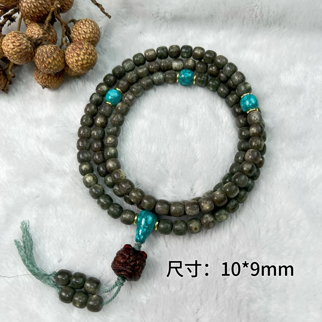 海南星月菩提籽原脂石玉料长串 糯冰灰绿高油高密 以实物图为准