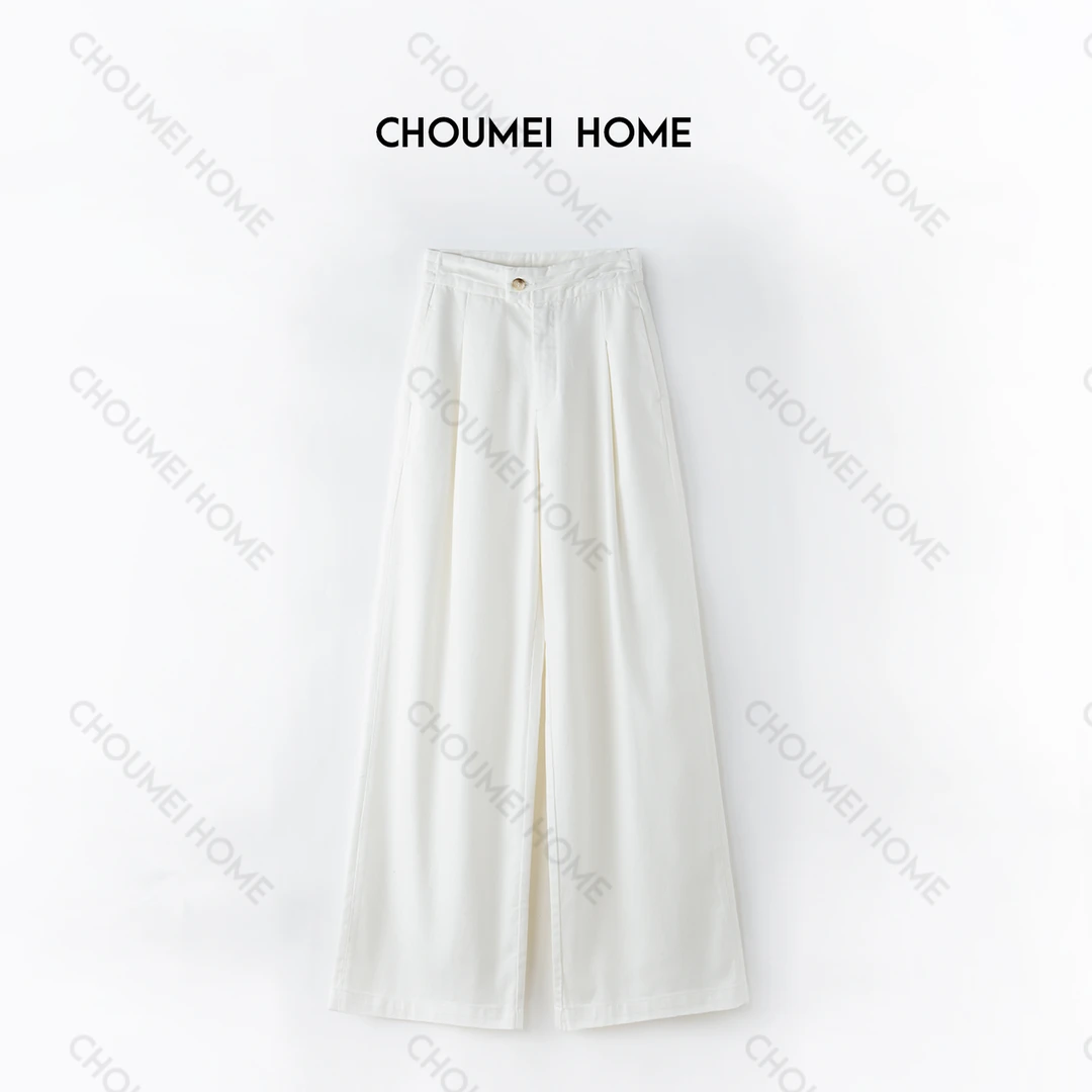 Choumei Home2025夏季白牛阔腿裤女 设计腰头时尚新潮风通勤裤
