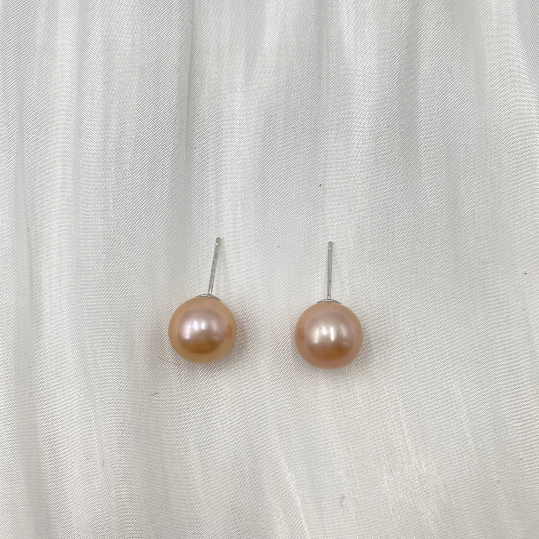【钱元元专享】 银925 9-10mm 【池中金鳞】淡水珍珠耳钉 YH6086001