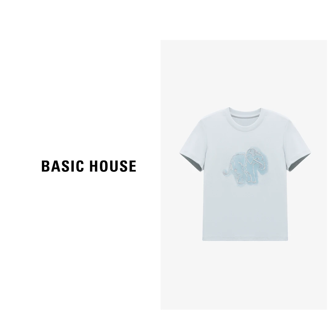 Basic House/百家好夏季凉感休闲大象短袖圆领T恤-B0625B54092