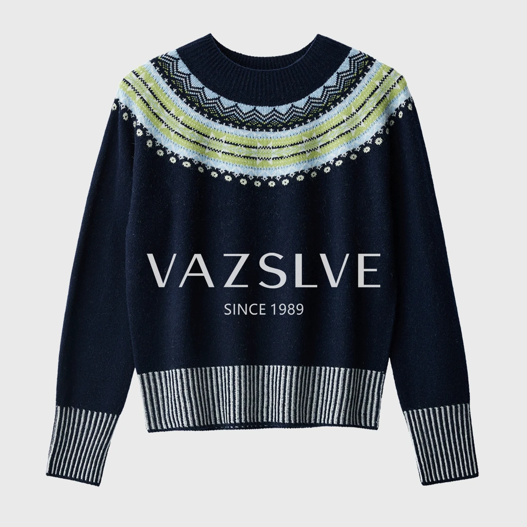 【VAZSLVE/全新奢品】捡漏 "清冬见翠"  100%绵羊毛 费尔岛提花毛衣