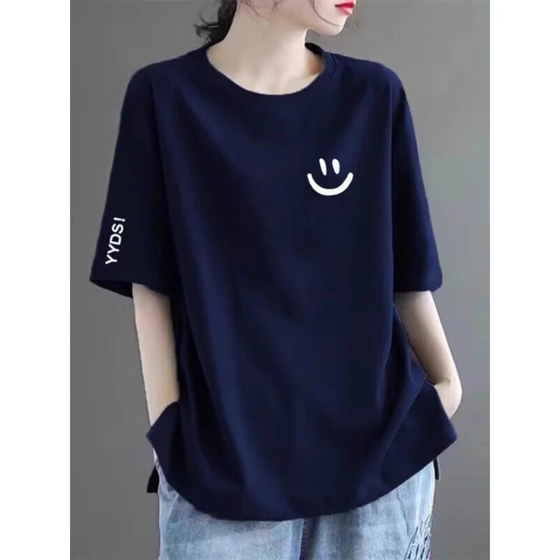 欧货大版圆领ins短袖T恤女新款洋气时尚印花潮流体恤宽松大码上衣