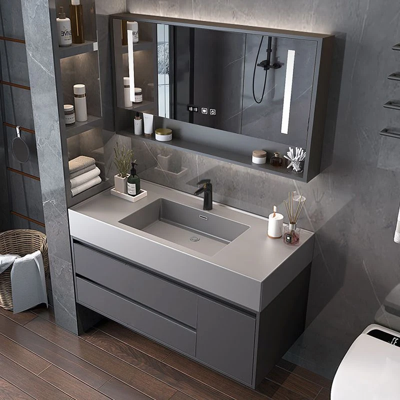 轻奢浴室柜现代简约卫生间岩石一体盆洗脸盆柜组合智能镜柜洗漱台