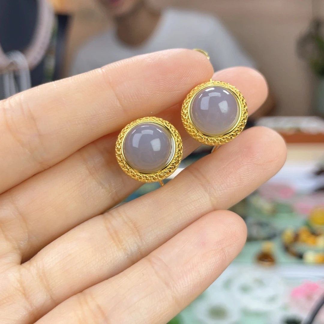 和田玉银S925镶嵌耳饰