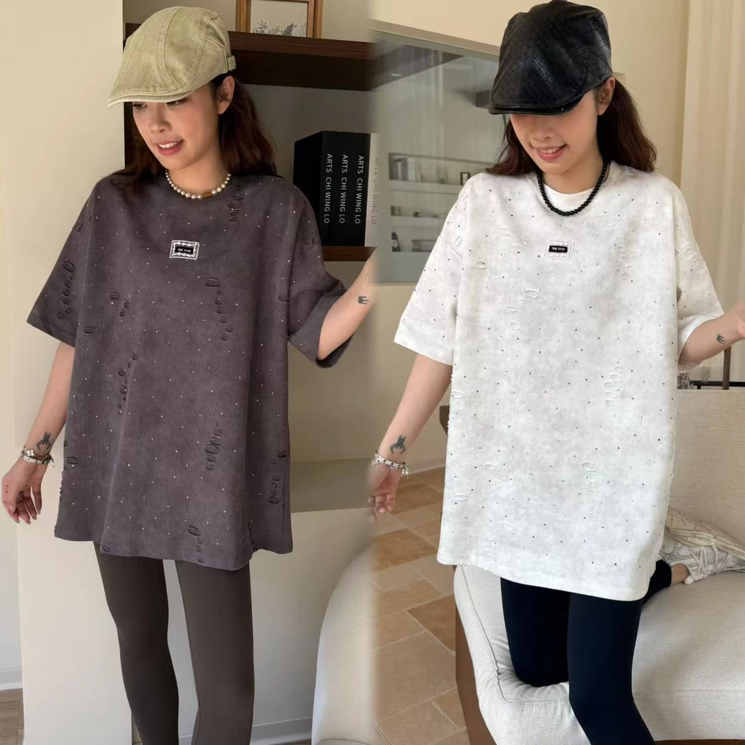 二姐的宝藏春季新款时尚百搭设计感烫钻字母短袖T恤 #25074